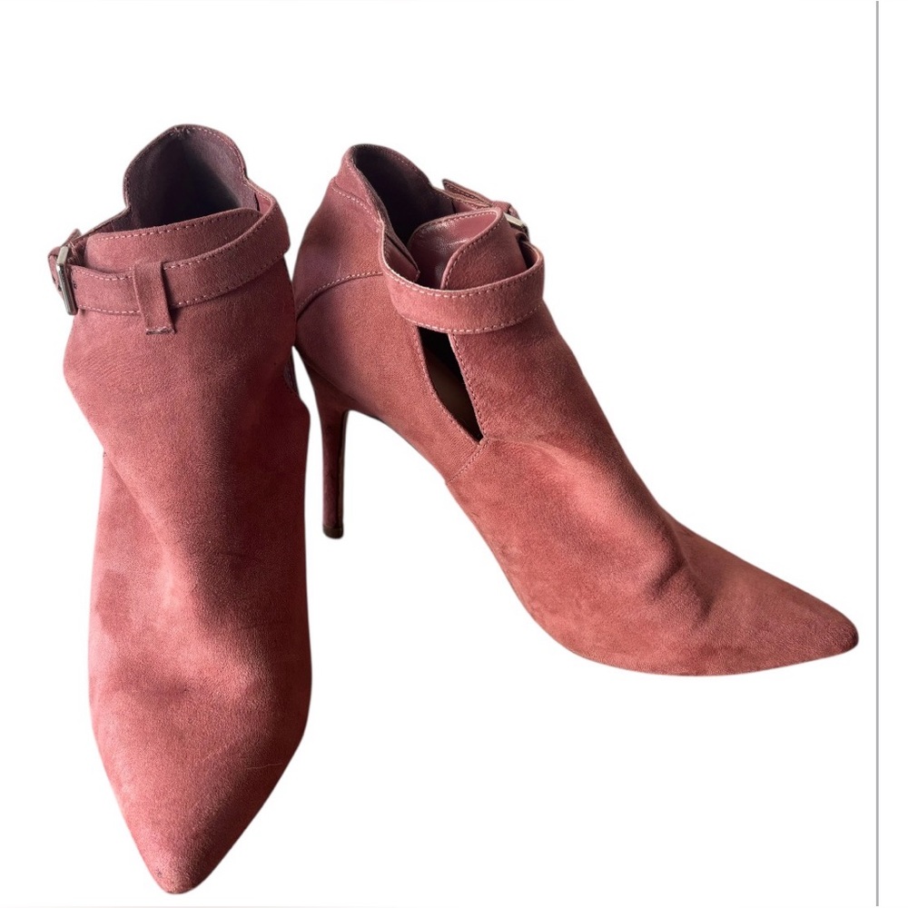 JustFab Dusty Rose Suede Pointed-Toe Ankle Booties